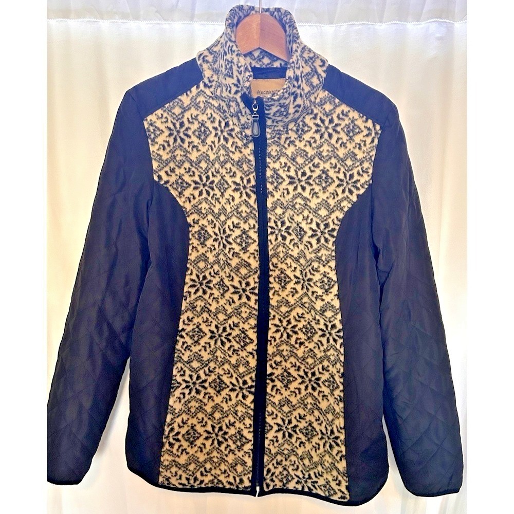 Upcountry By Du Monde Women's Nordic Aztec Jacket Sz Medium Black Cream Flannel